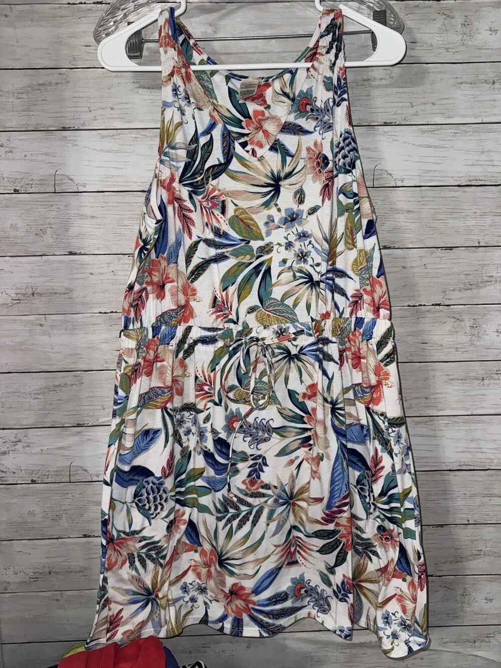 West Loop Women's Tank Dress Size M Floral Sleeveless Drawstring Waist Pullover